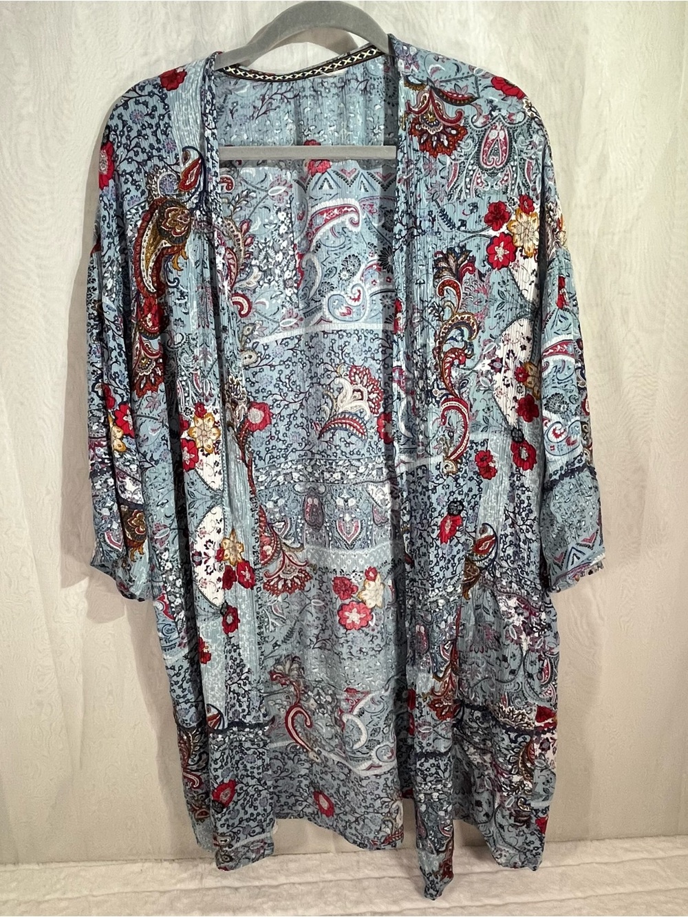 Knox Rose Boho Open Front Floral Paisley Kimono Jacket Swim Coverup